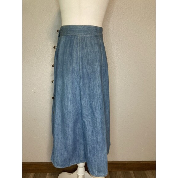 Vintage Denim Wrap Around Skirt Wooden Barrel Button XS/S SEE MEASUREMENTS - Picture 5 of 9